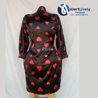 Red and Black Silk Shirt Dress (XL) - 2