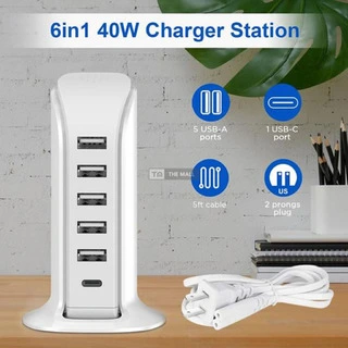 40W USB Multi-Port Charging Station - 6