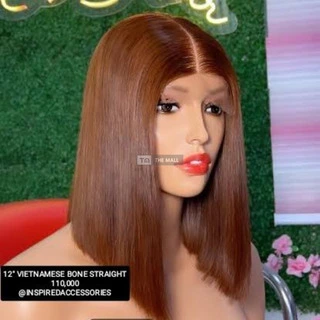 12" Chestnut Brown Vietnamese Bone Straight Wig